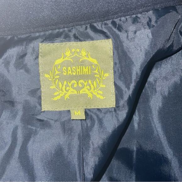 Sashimi Blue Military Ruffled Zip Front Peacoat M Preppy Winter Cozy Comfy - Picture 12 of 12